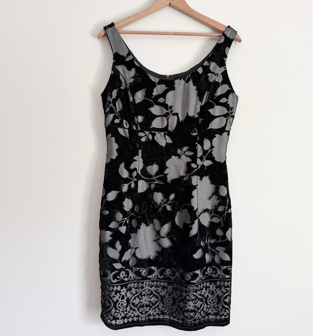 Vintage 90s Y2K Mini Dress Black Velvet Floral Whimsygoth Retro Gothic Burnout